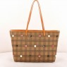 Fendi Earth Yellow Patent Leather with Studded Damier Fabric Tote Bag