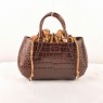 Fendi B Fab Dark Coffee Crocodile Veins Leather Medium Top-handle Bag