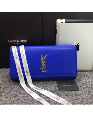 YSL Saint Laurent Clutch 27cm Smooth Leather Blue