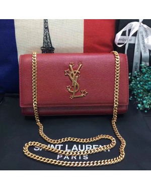 New YSL Chain Bag 24cm Caviar Leather Red