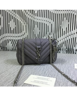 YSL Small Envelope Chain Bag Goatskin Grey 18cm