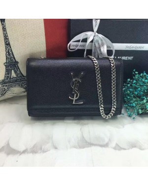 YSL Caviar Leather Chain Bag 22cm Black Silver