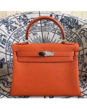 Hermes Kelly 28cm Bag Togo Leather Orange Gold